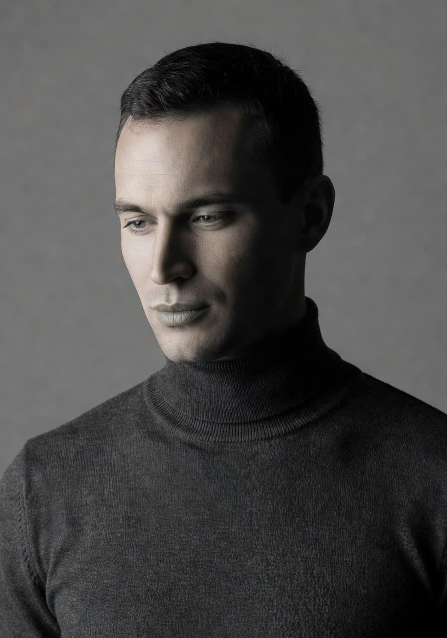 Monochrome editorial AI portrait generated with SelfAI AI Photo Studio