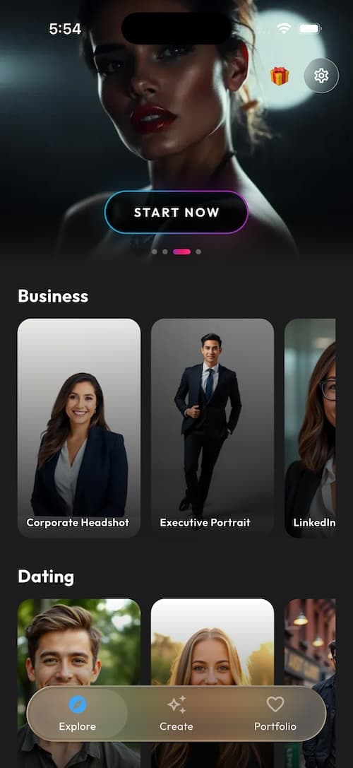 SelfAI AI Photo Studio app screenshot — selfie upload screen